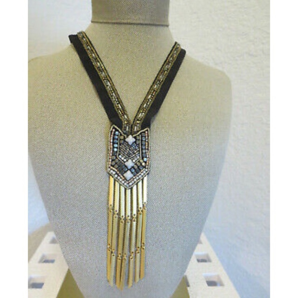 Stella & Dot | Gorgeously Exotic Black+Gold Handbeaded Nile Necklace - Picture 3 of 9